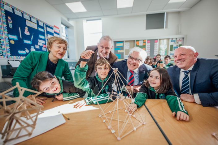 Inspiring the next generation in a CNS classroom: Shelagh Graham, ETB Director of Organisation Support and Development; Ciarán Crowe, former principal; George O’Callaghan, ETB Chief Executive; and Donncha Ó Treasaigh, ETB Director of Schools.