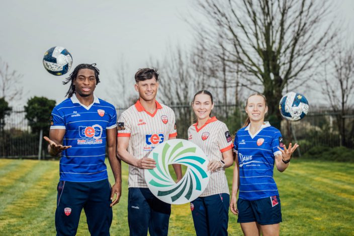 Picture with four members of the senior team at Treaty United FC